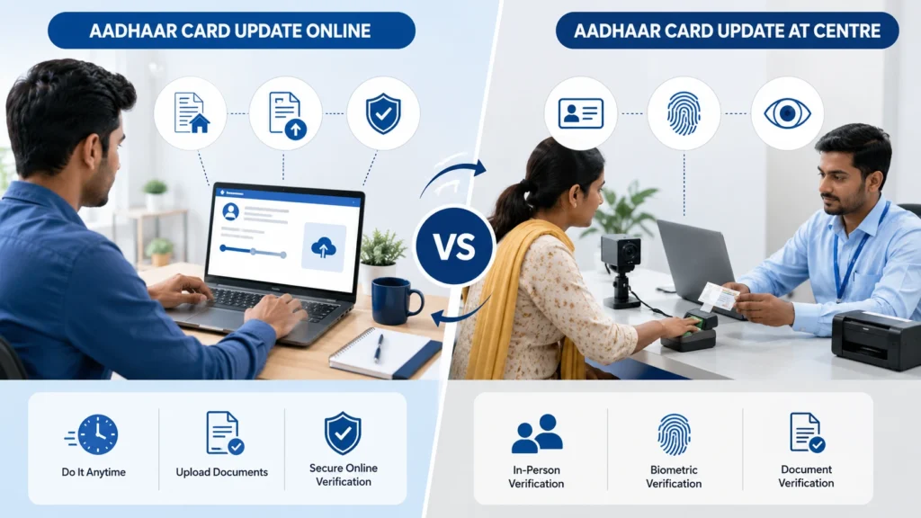 Aadhaar Card Update Online compared with Aadhaar update at a service centre