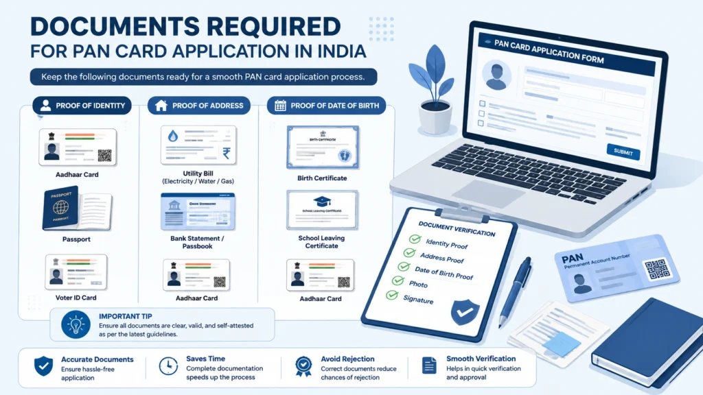 Documents required for PAN card application in Surat