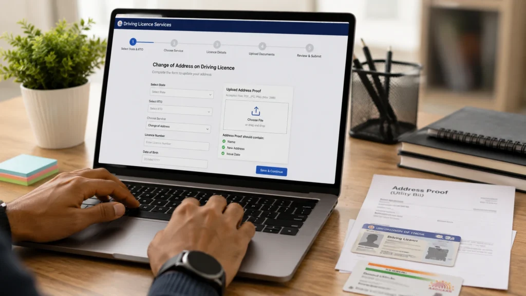 Online driving licence address change application process