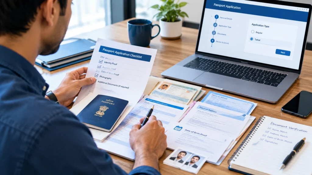 Documents organized for Tatkal passport application and verification
