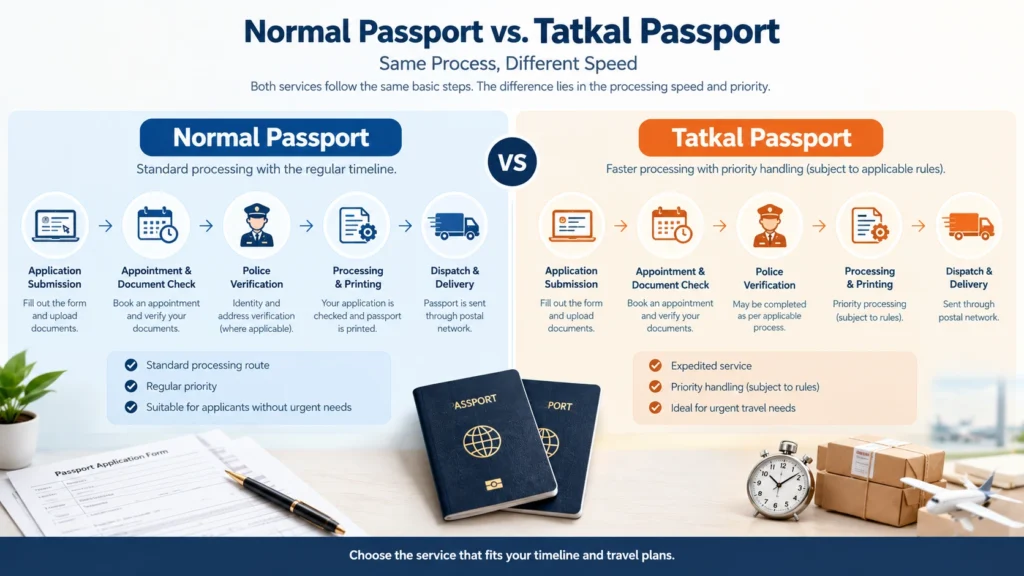 Comparison of normal and Tatkal passport processing services in India