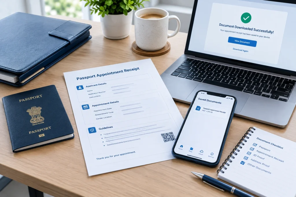 Passport appointment receipt saved digitally and printed for safekeeping